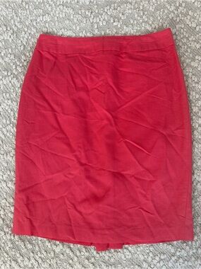 Trevan Coral Pink Cotton Linen Silk Blend Pencil Skirt Size 6 Back Pleat Lined